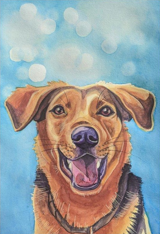 Original watercolour pet portrait, example 3