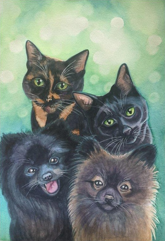 Original watercolour pet portrait, example 8